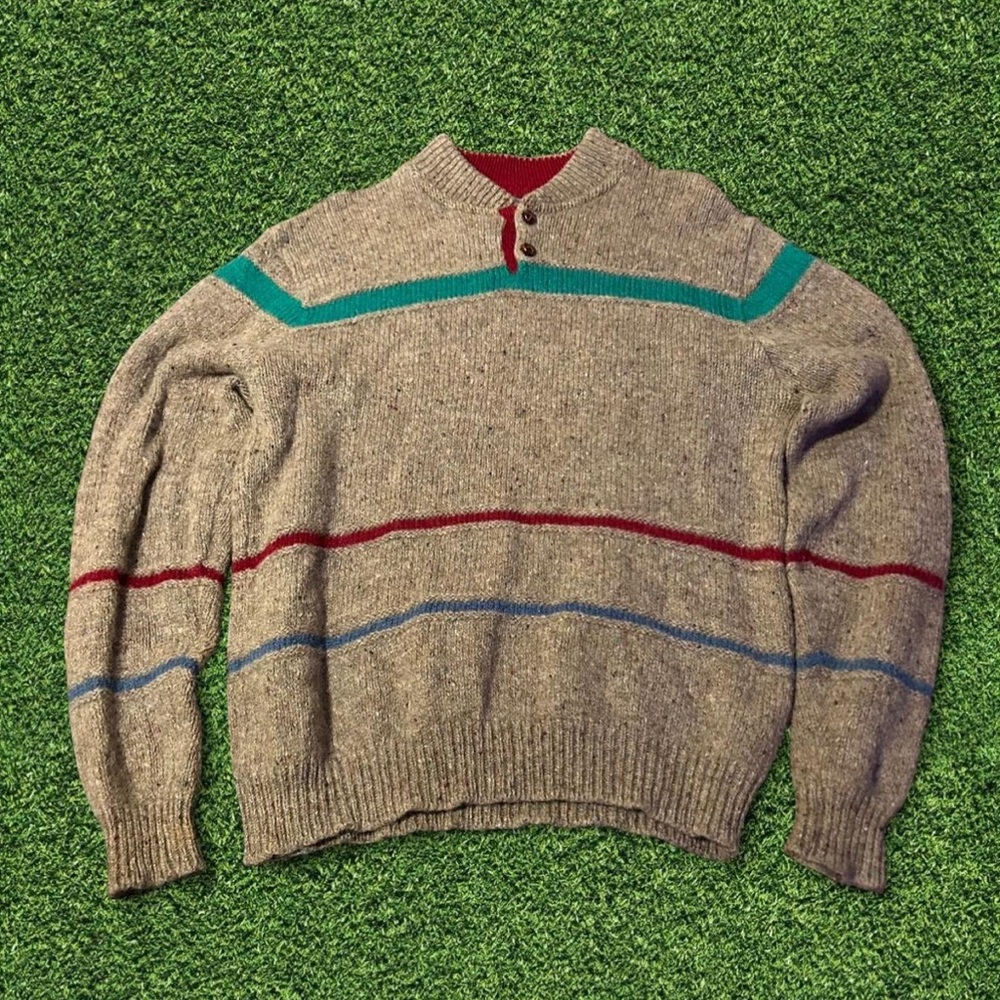 Pendleton Button Up Striped Chunky Wool Sweater - image 1